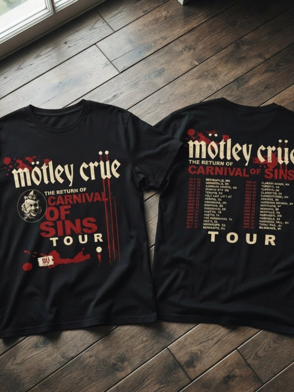 Motley Crue Carnival of Sins Tour Black Graphic T-Shirt Concert Tee
